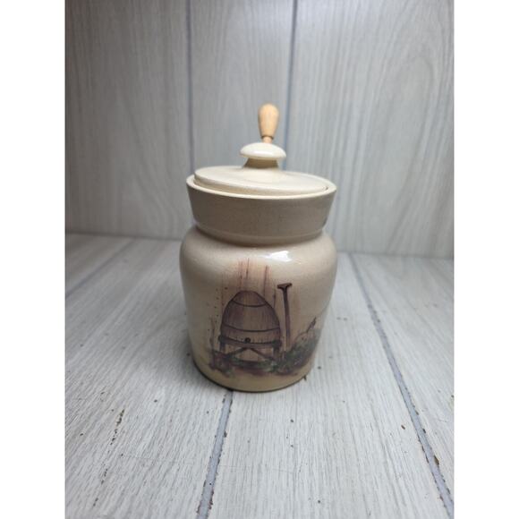 Vtg Yesteryears Hand Turned Honey Pot Texas USA Handmade Bee Hive Floral Country - Picture 1 of 8
